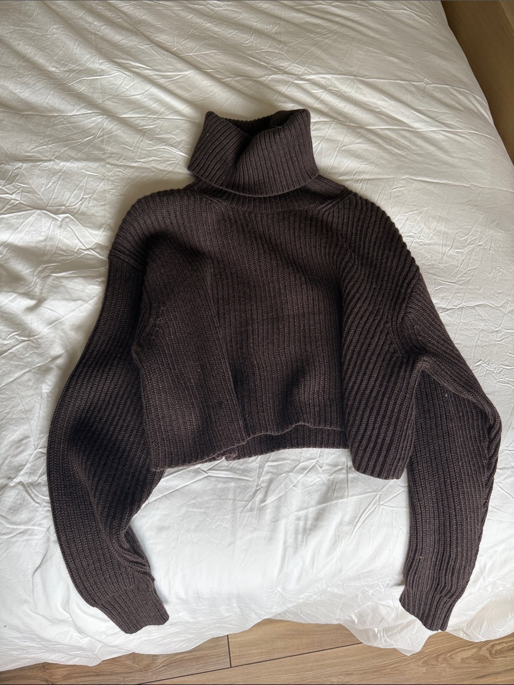 Babaton Dark Brown Cropped Ribbed Turtleneck Sweater